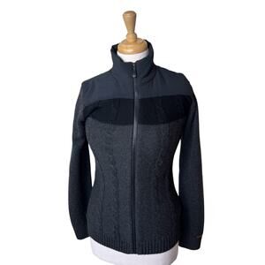 KJUS Mixed Media Cable Knit Zip Up Sweater Jacket 34/ XS  Black Gray